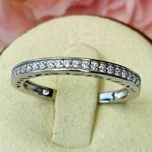 White Round Cubic Zirconia Rhodium Over Sterling Silver Wedding Band Rin…